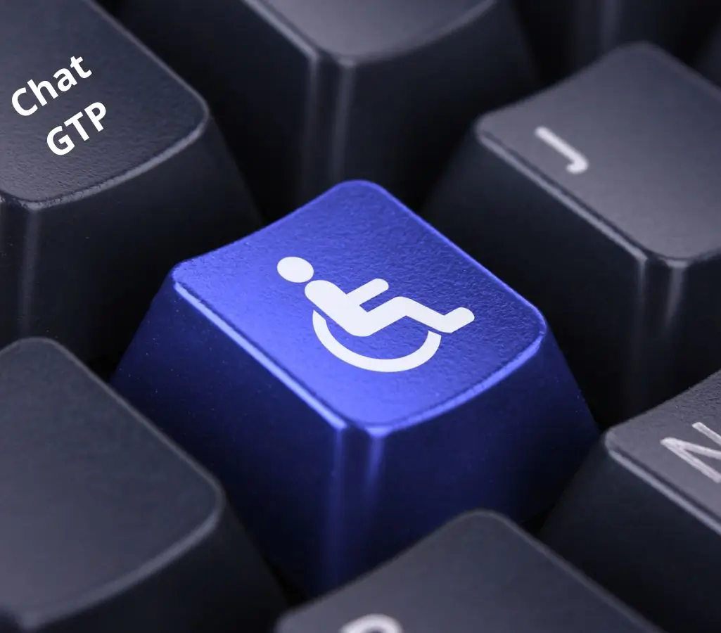 ChatGPT wirtualny asystent niepełnosprawnych w domu, szkole i pracy 1 Obrazek wyróżniający do artykułu - ChatGPT wirtualny asystent niepełnosprawnych. Obrazek przedstawia klawiaturę komputerową w zbliżeniu, z jednym wyeksponowanym niebieskim klawiszem, na którym znajduje się symbol dostępności (ikona osoby na wózku inwalidzkim). Symbol ten jest często używany do oznaczania funkcji lub usług przystosowanych do potrzeb osób z niepełnosprawnościami. Klawisze otaczające są standardowe, w odcieniach szarości, a na pierwszym planie widnieje napis "Chat GPT", co może sugerować specjalną funkcję lub aplikację dedykowaną rozmowom, możliwie zwiększającą dostępność technologiczną dla osób niepełnosprawnych. Obrazek ten może inspirować odczucia wsparcia i zaawansowanej technologicznie integracji, podnosząc świadomość na temat dostępności i inkluzji w cyfrowym świecie.