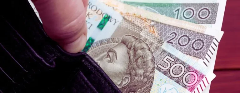 Zdjęcie do artykułu - dodatek dopełniający do renty socjalnej. Na zdjęciu widać dłoń wyciągającą z czarnego portfela kilka polskich banknotów w nominałach 100, 200 i 500 złotych. Portfel jest częściowo otwarty, a wyraźnie widoczne nominały sugerują poczucie wartości, bezpieczeństwa finansowego, a jednocześnie mogą przywoływać uczucie satysfakcji z posiadanych środków. Kolorowe detale banknotów przyciągają wzrok, wzmacniając wrażenie stabilizacji.